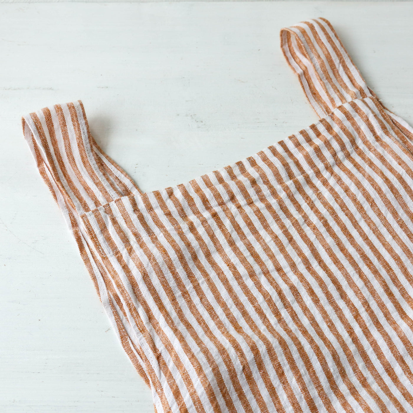 Washed Linen Japanese Style Crossback Apron - Tangerine Stripe