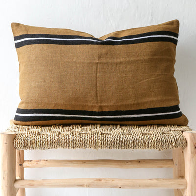 Oblong Embroidered Stripe Linen Cushion Cover - Gold