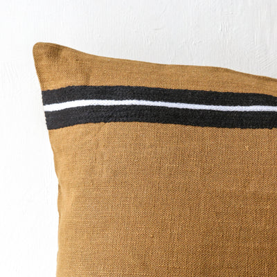 Oblong Embroidered Stripe Linen Cushion Cover - Gold