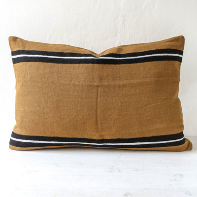 Oblong Embroidered Stripe Linen Cushion Cover - Gold