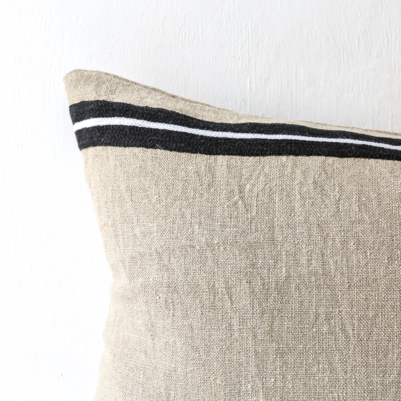 Oblong Embroidered Stripe Linen Cushion Cover - Natural