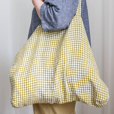 Washed Linen Sloppy Shoulder Bag - Citrus Check