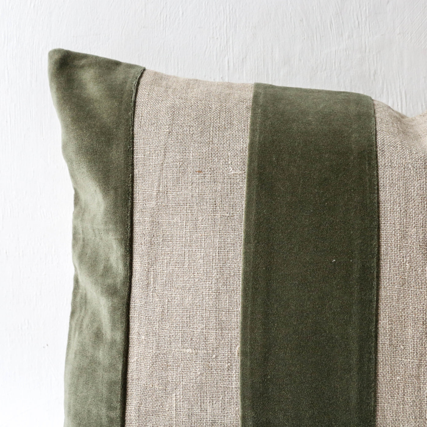 Oblong Linen & Velvet Stripe Cushion Cover - Khaki