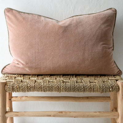 Oblong Piped Velvet Cushion Cover - Nude