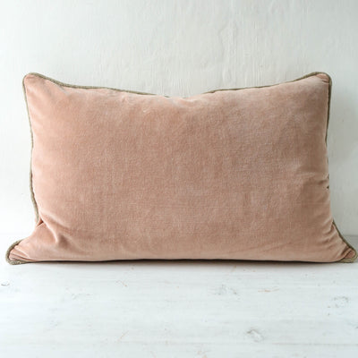 Oblong Piped Velvet Cushion Cover - Nude