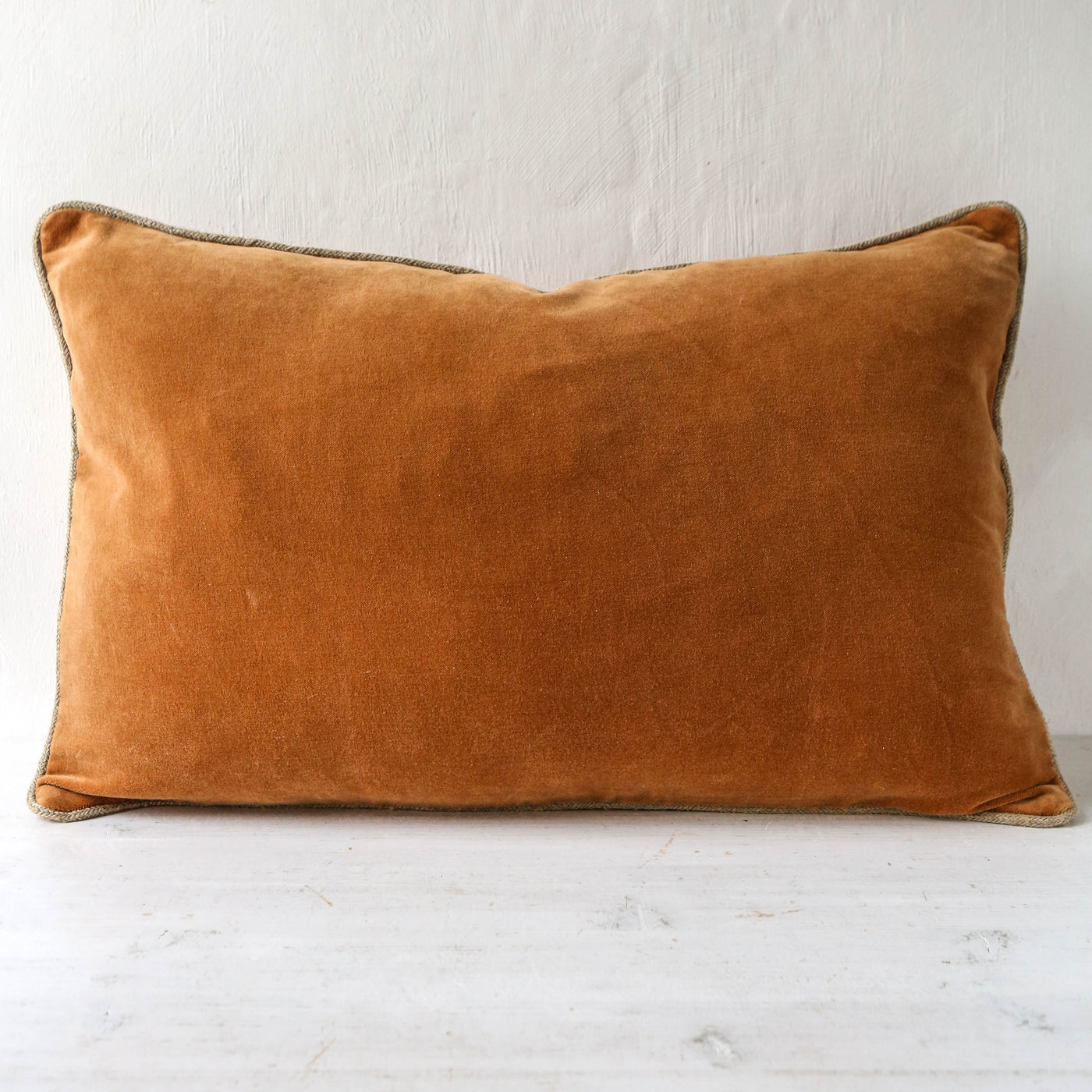 Oblong Piped Velvet Cushion Cover - Caramel