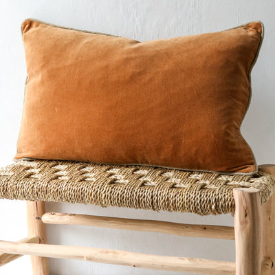 Oblong Piped Velvet Cushion Cover - Caramel