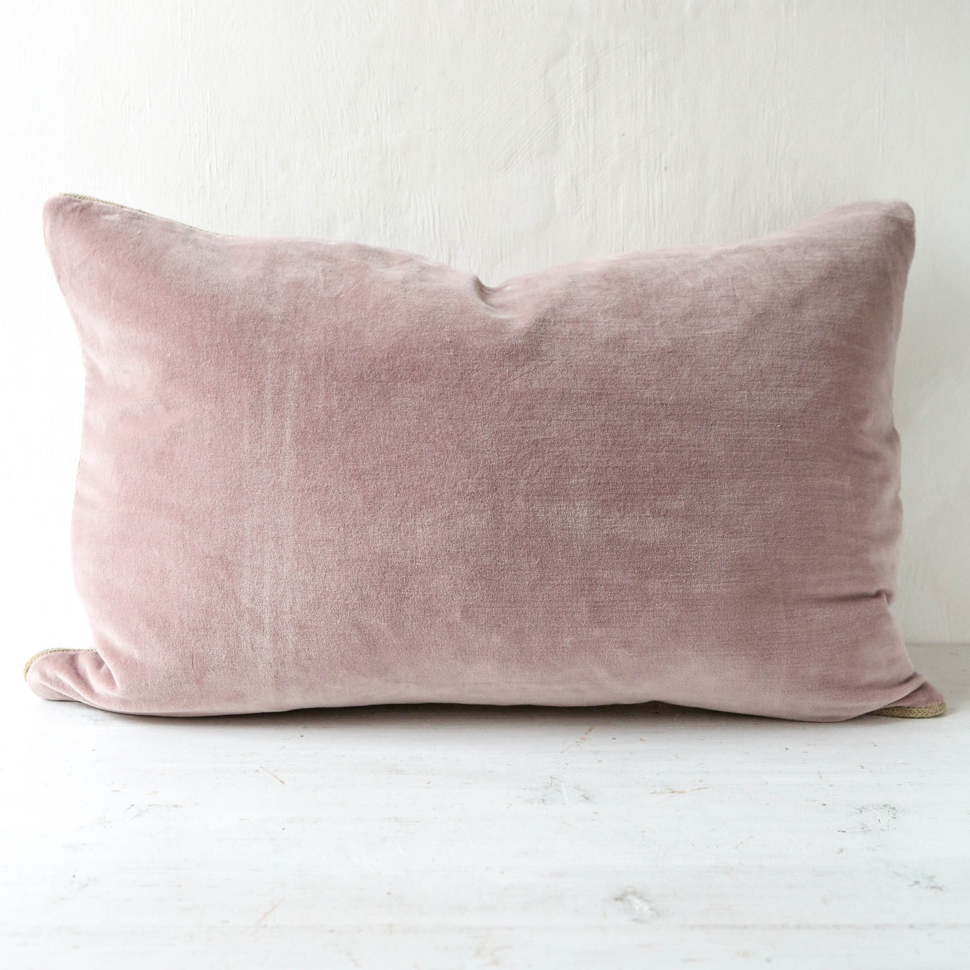 Oblong Piped Velvet Cushion Cover - Blush