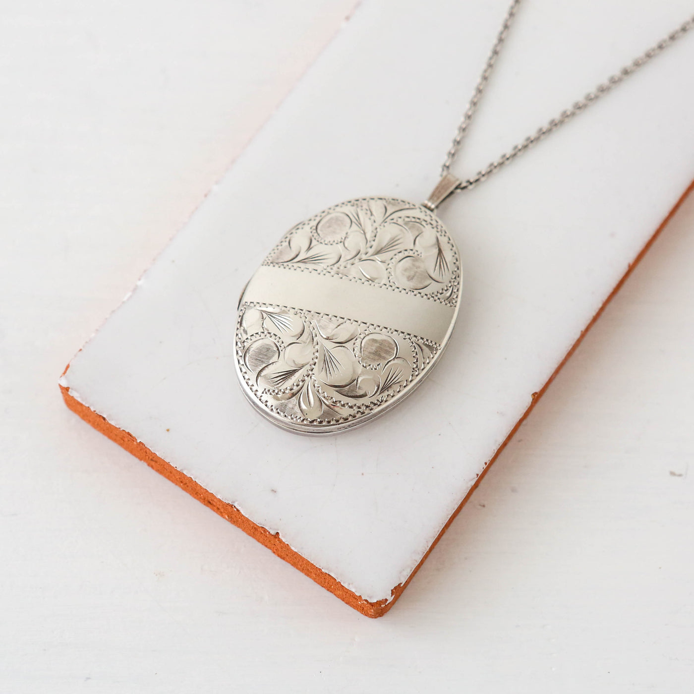 Large Vintage Silver Locket - Swirl Design