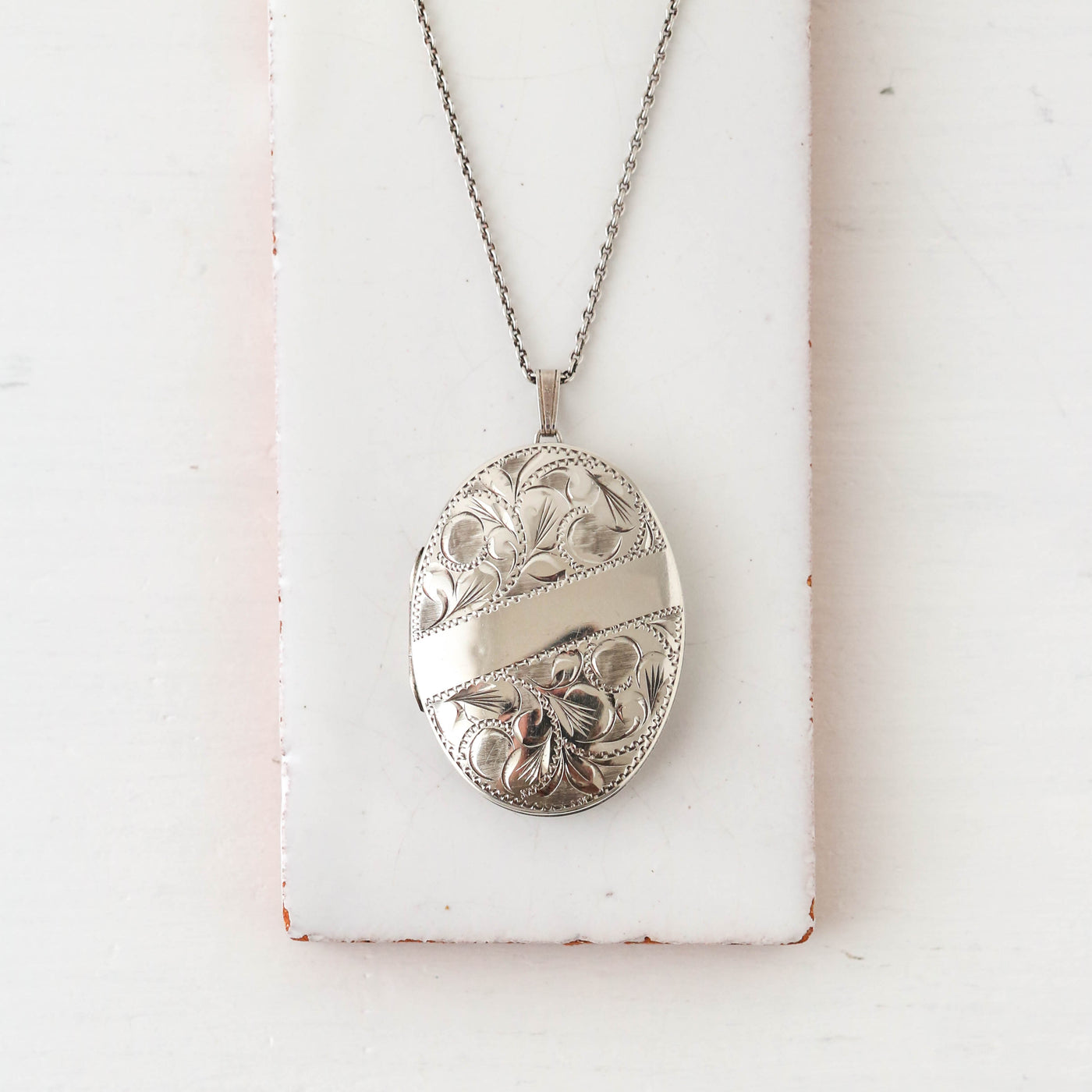 Large Vintage Silver Locket - Swirl Design