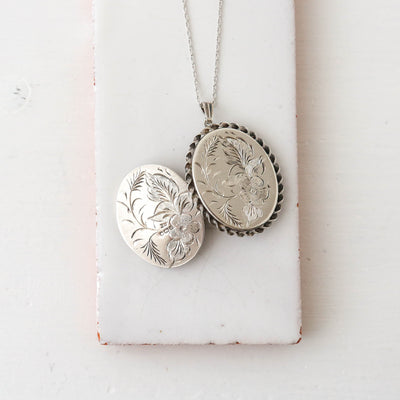 Medium Vintage Silver Locket - Oval Barley Twist