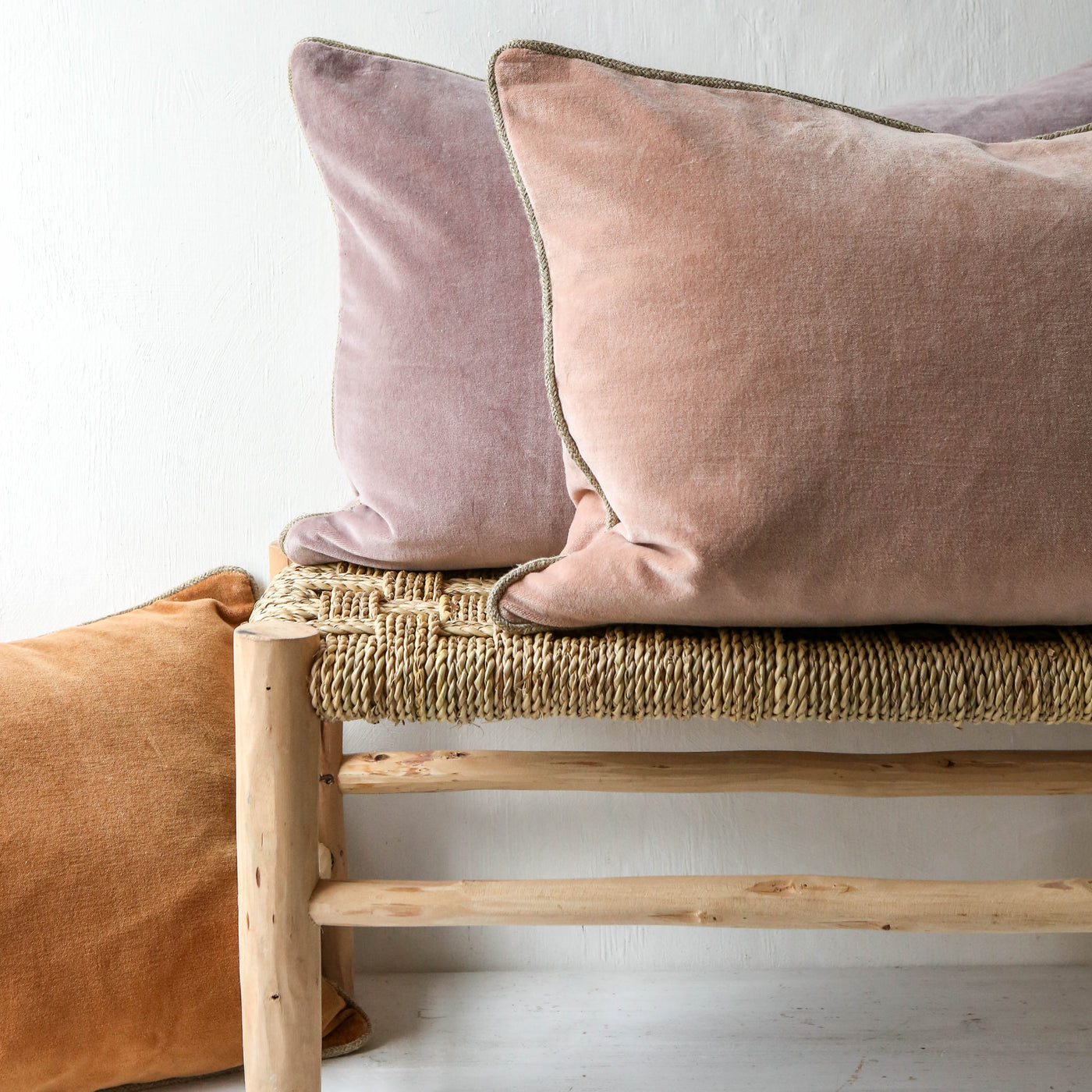 Oblong Piped Velvet Cushion Cover - Blush