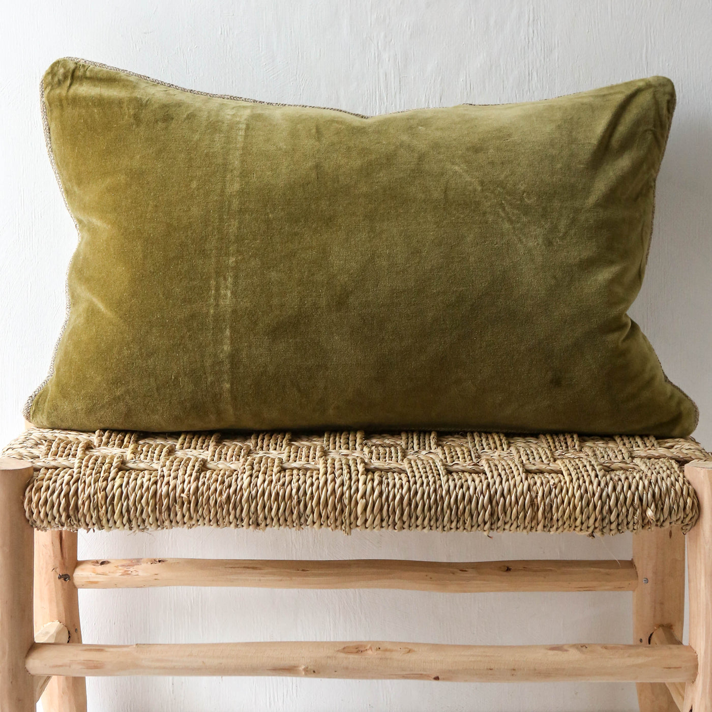 Oblong Piped Velvet Cushion Cover - Olive