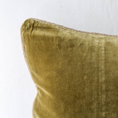 Oblong Piped Velvet Cushion Cover - Olive