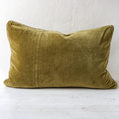 Oblong Piped Velvet Cushion Cover - Olive