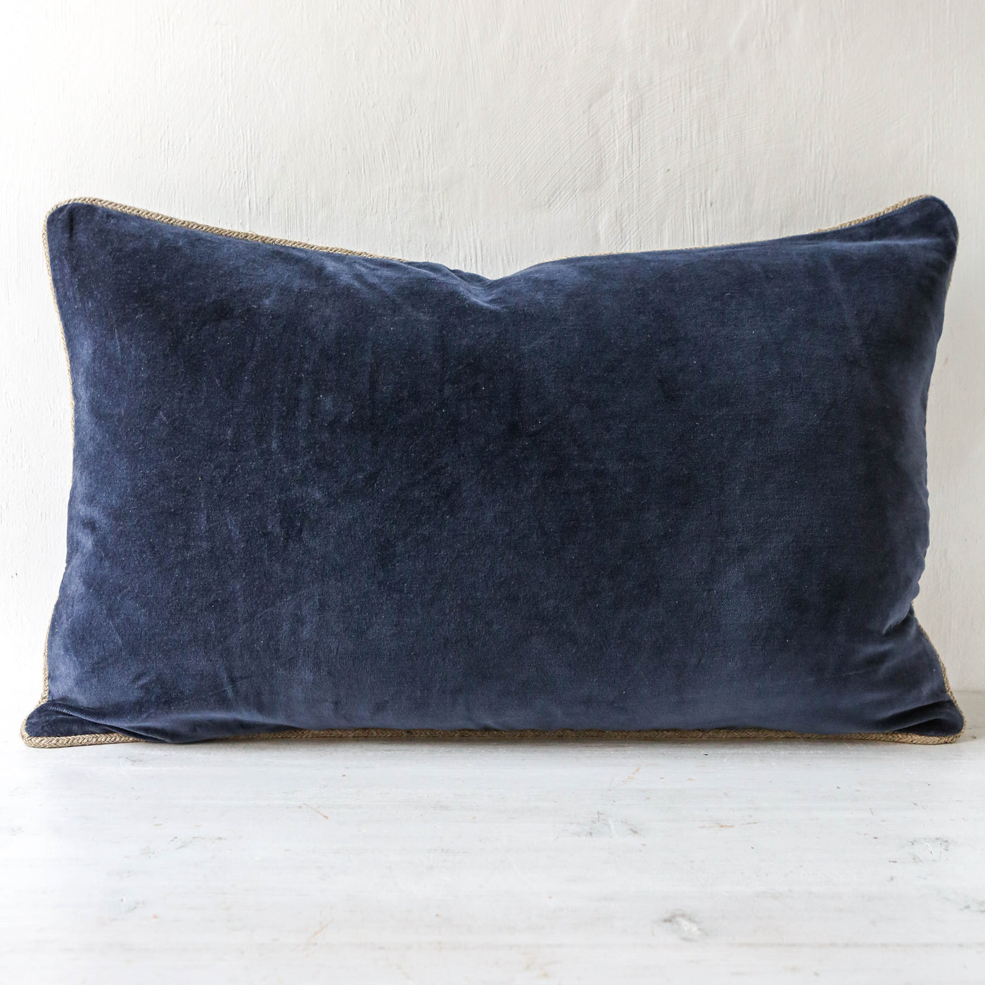 Oblong Piped Velvet Cushion Cover - Navy