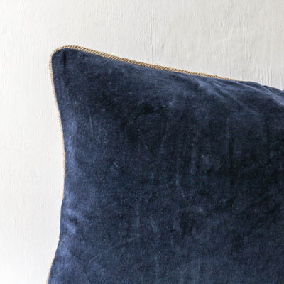 Oblong Piped Velvet Cushion Cover - Navy