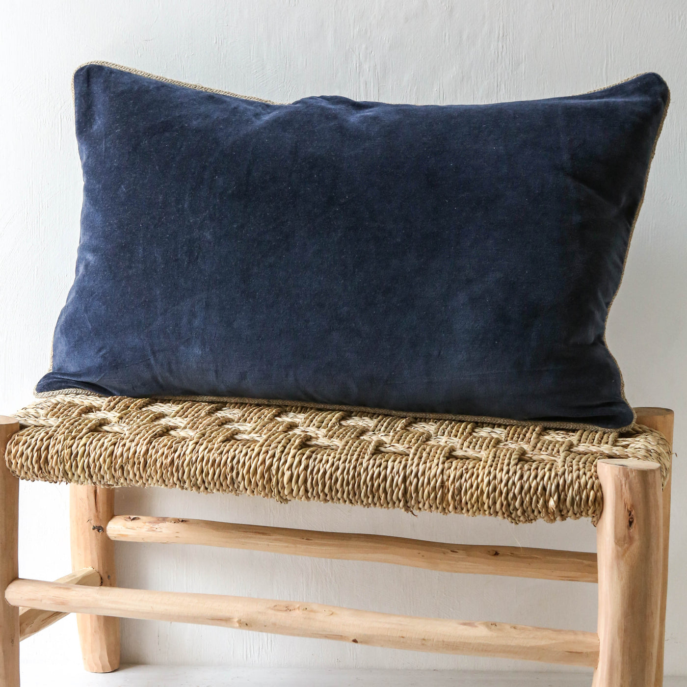 Oblong Piped Velvet Cushion Cover - Navy