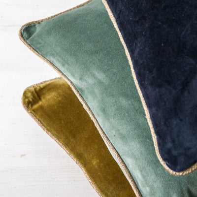 Oblong Piped Velvet Cushion Cover - Celadon