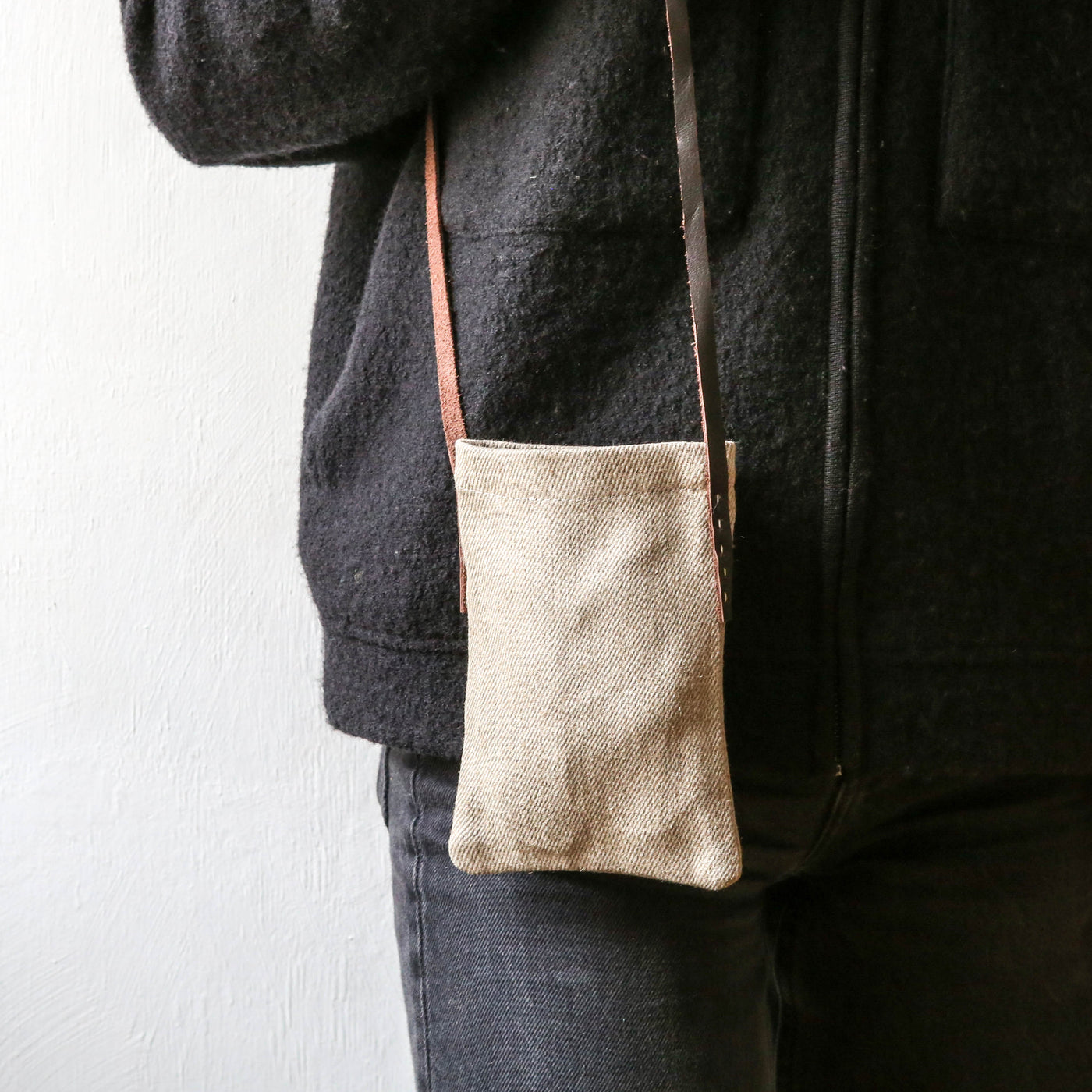 Small Linen & Leather Phone Holder