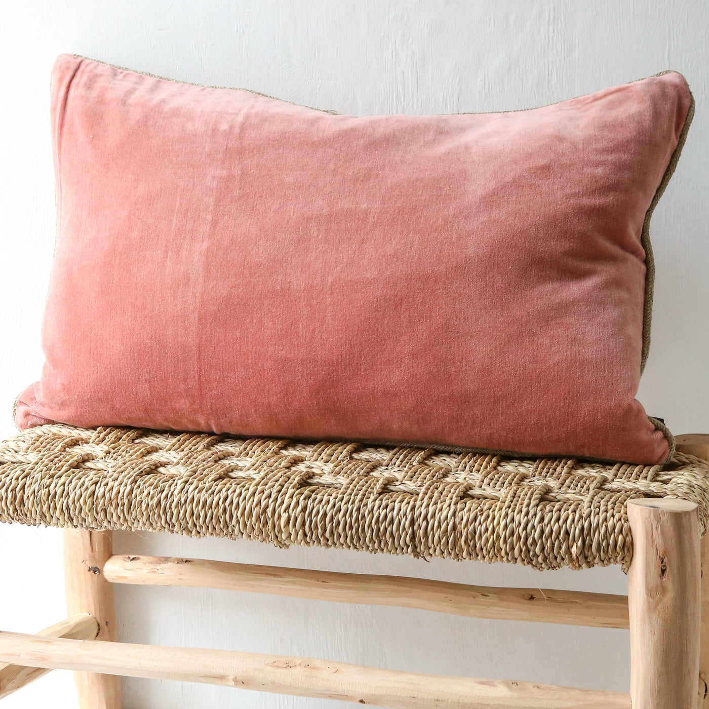 Oblong Piped Velvet Cushion Cover - Rose