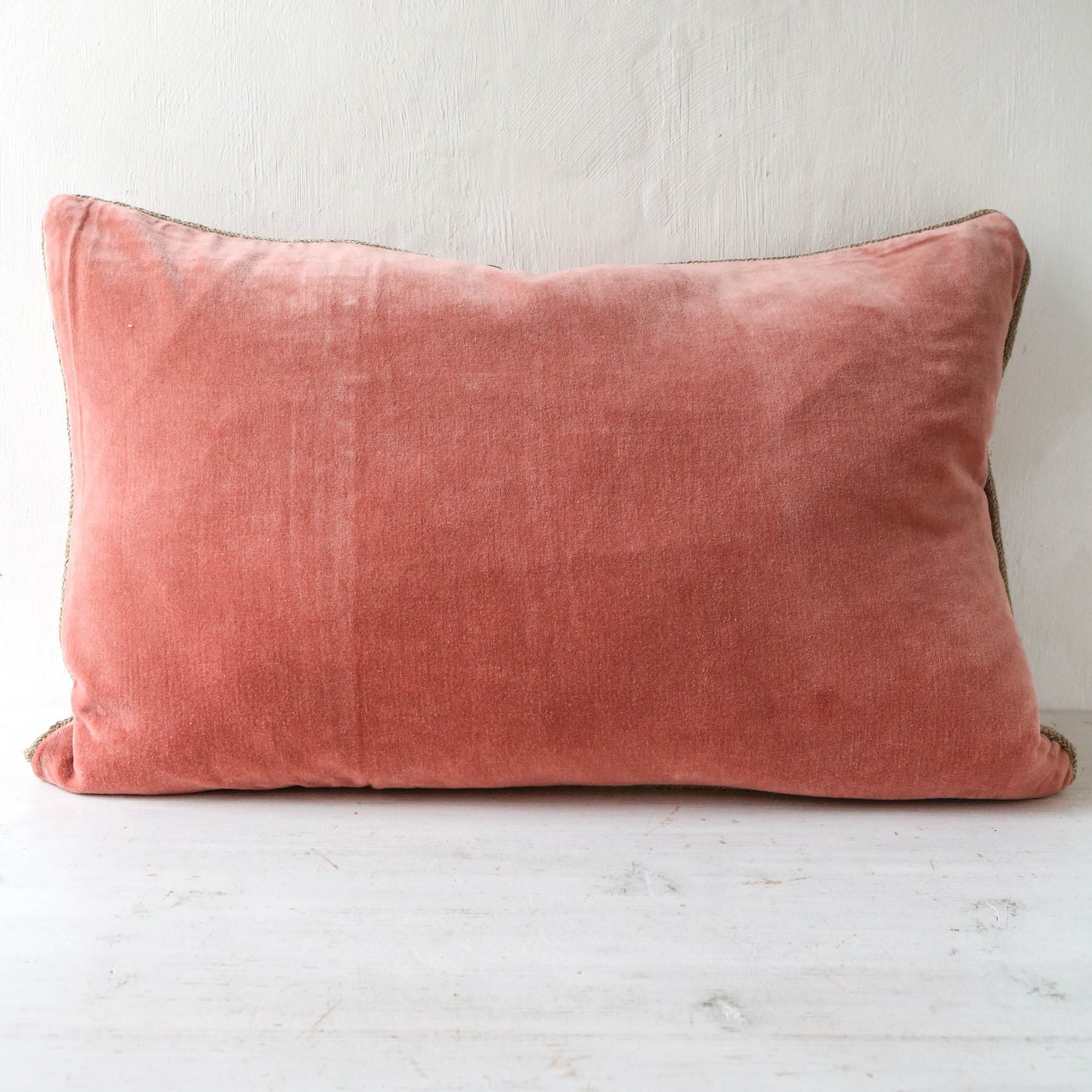 Oblong Piped Velvet Cushion Cover - Rose