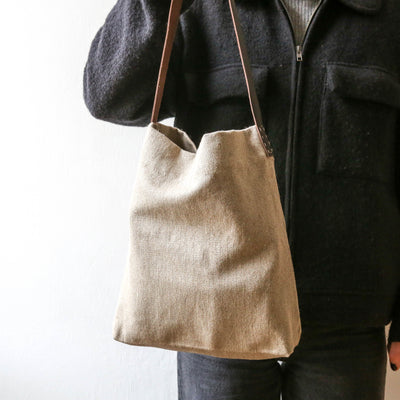 Single Leather Handled Linen Bag