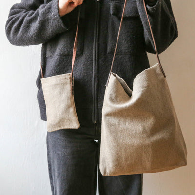 Single Leather Handled Linen Bag