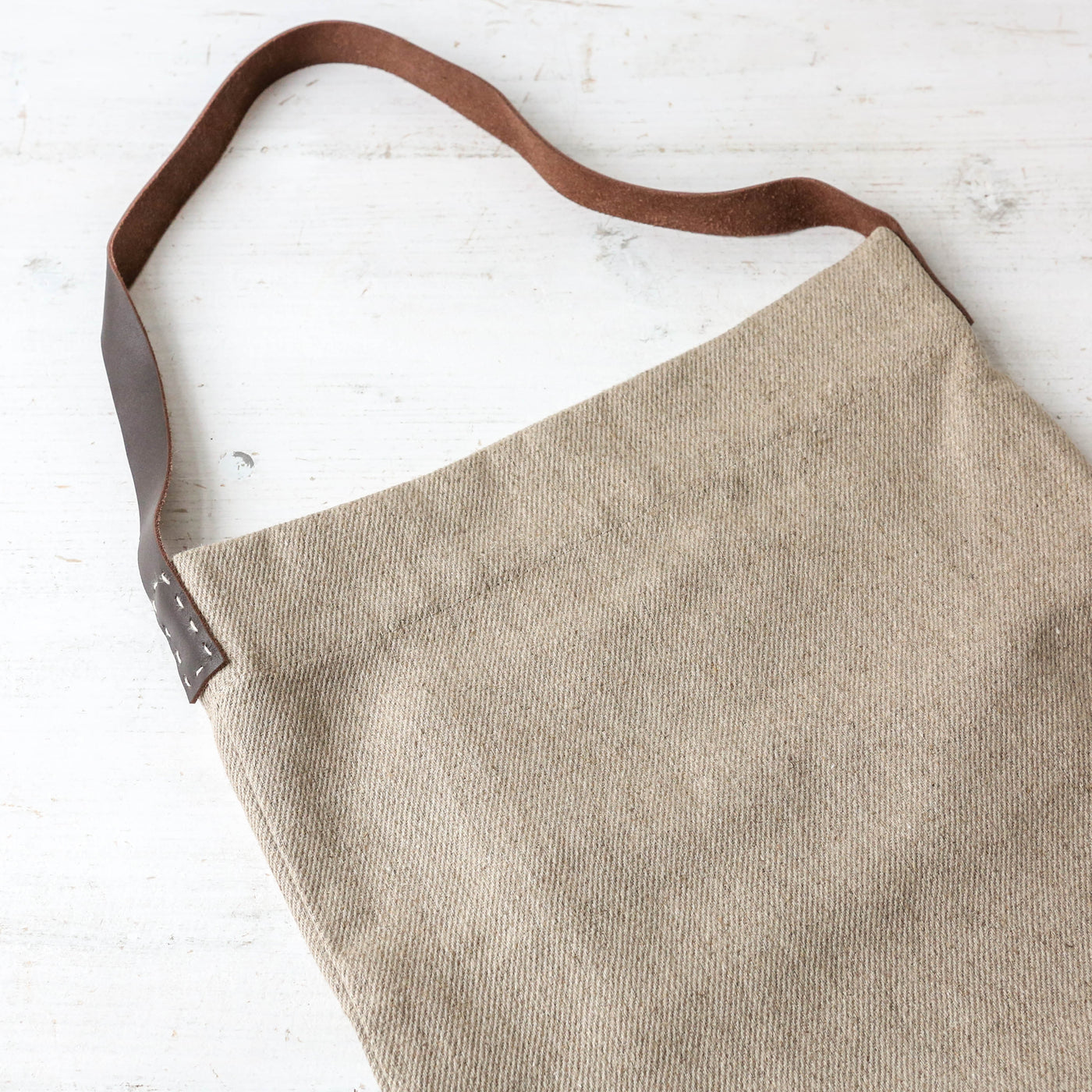 Single Leather Handled Linen Bag