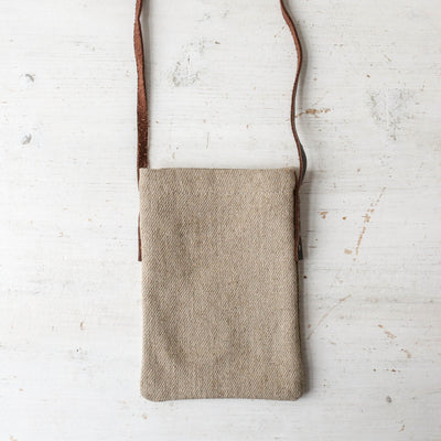 Small Linen & Leather Phone Holder