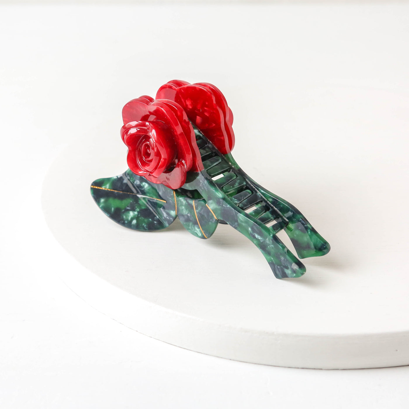 Hand Painted Cellulose Hair Claw - Origami Rose Stem