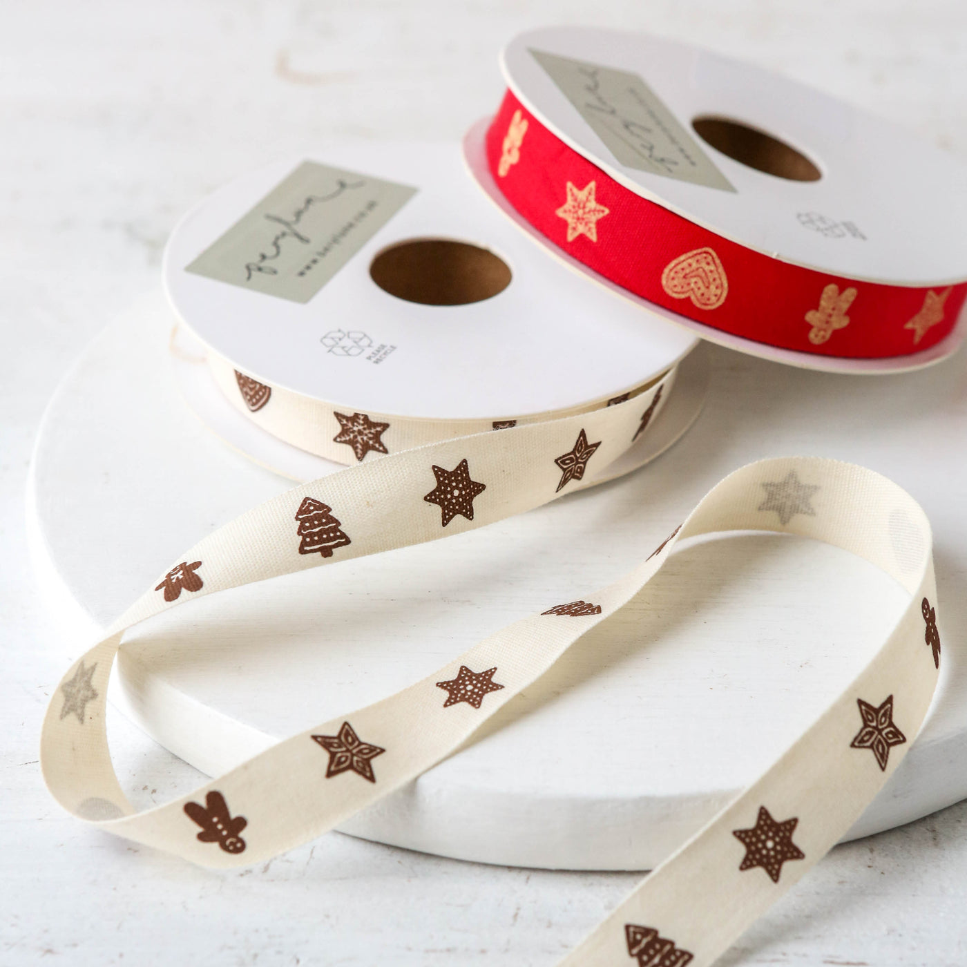 Gingerbread Cotton Ribbon - 15m Roll