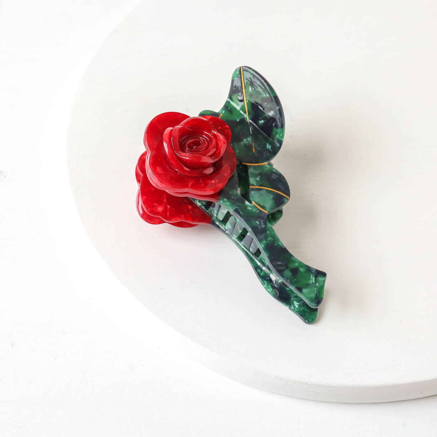 Hand Painted Cellulose Hair Claw - Origami Rose Stem