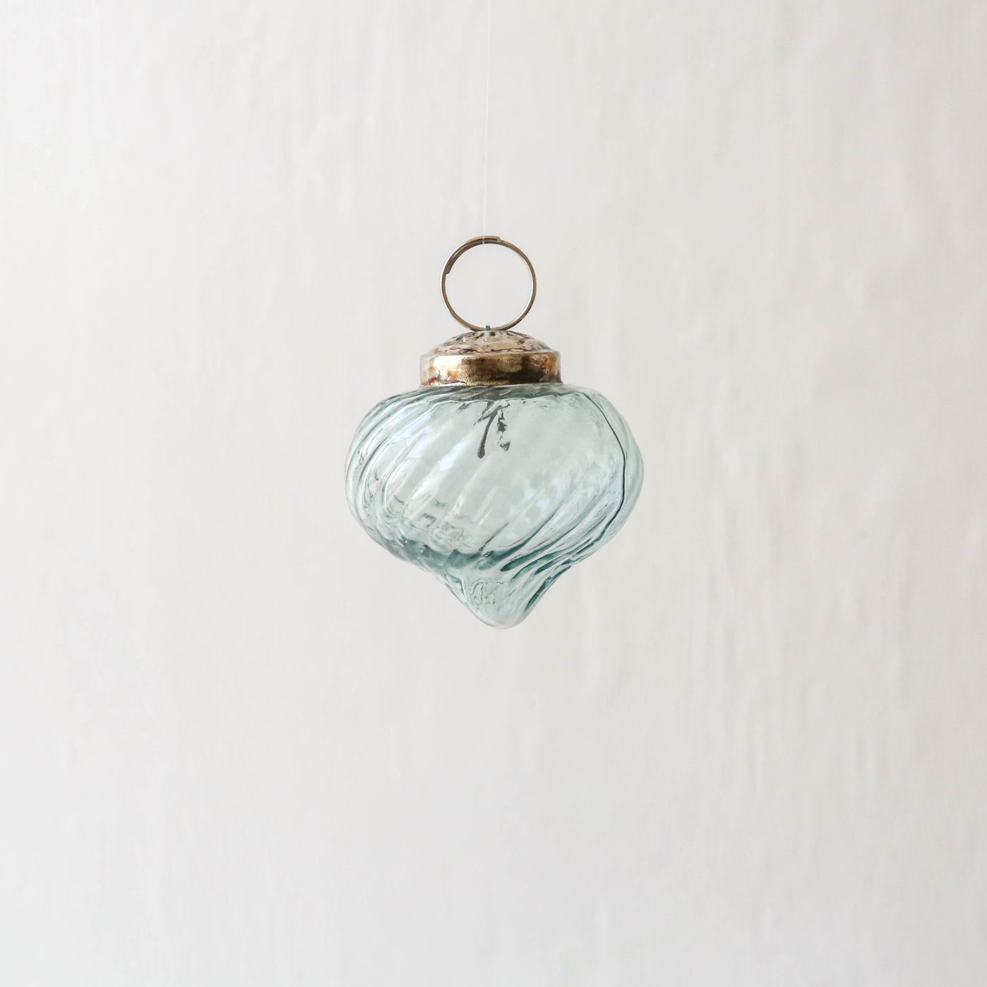 4cm Swirled Onion Shaped Glass Bauble - Aqua