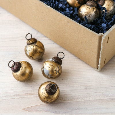 3cm Pebbled Glass Baubles, set of 4 - Brass Tone