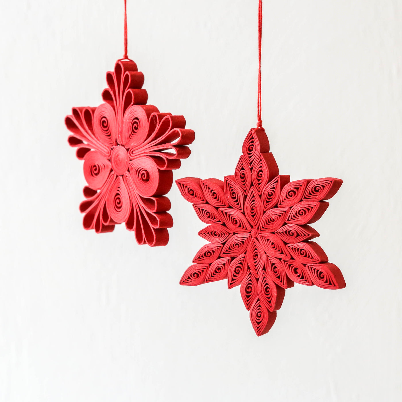 Quilled Star Christmas Ornaments - Pack of 2 - Red