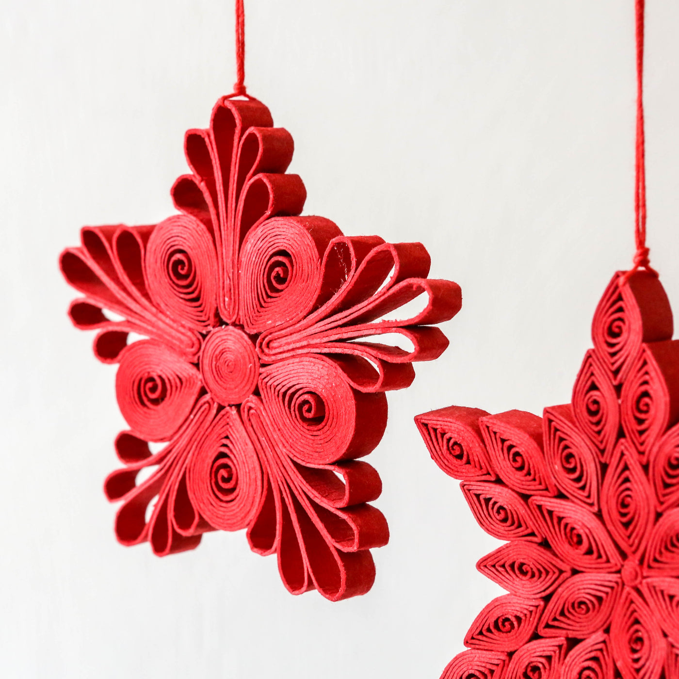 Quilled Star Christmas Ornaments - Pack of 2 - Red