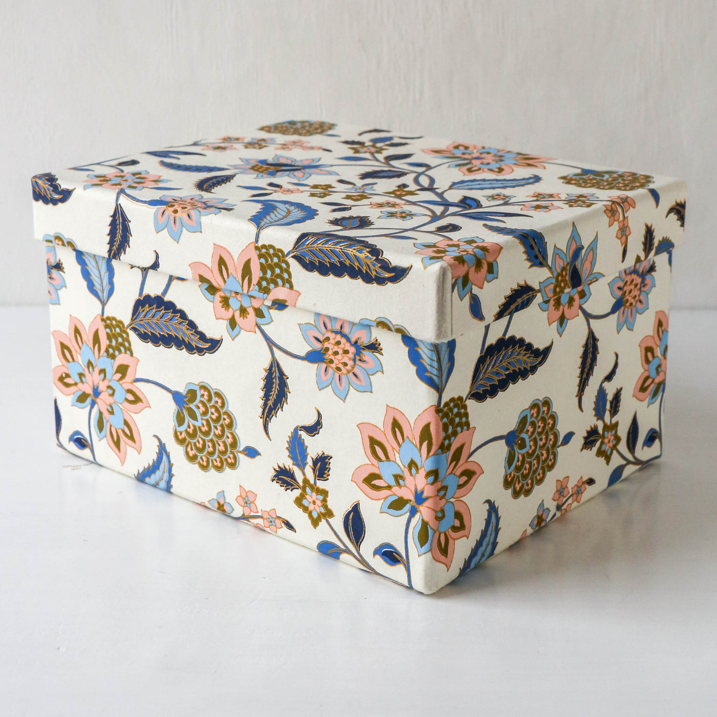 Oblong Covered Storage Box in Divya Azur - Large