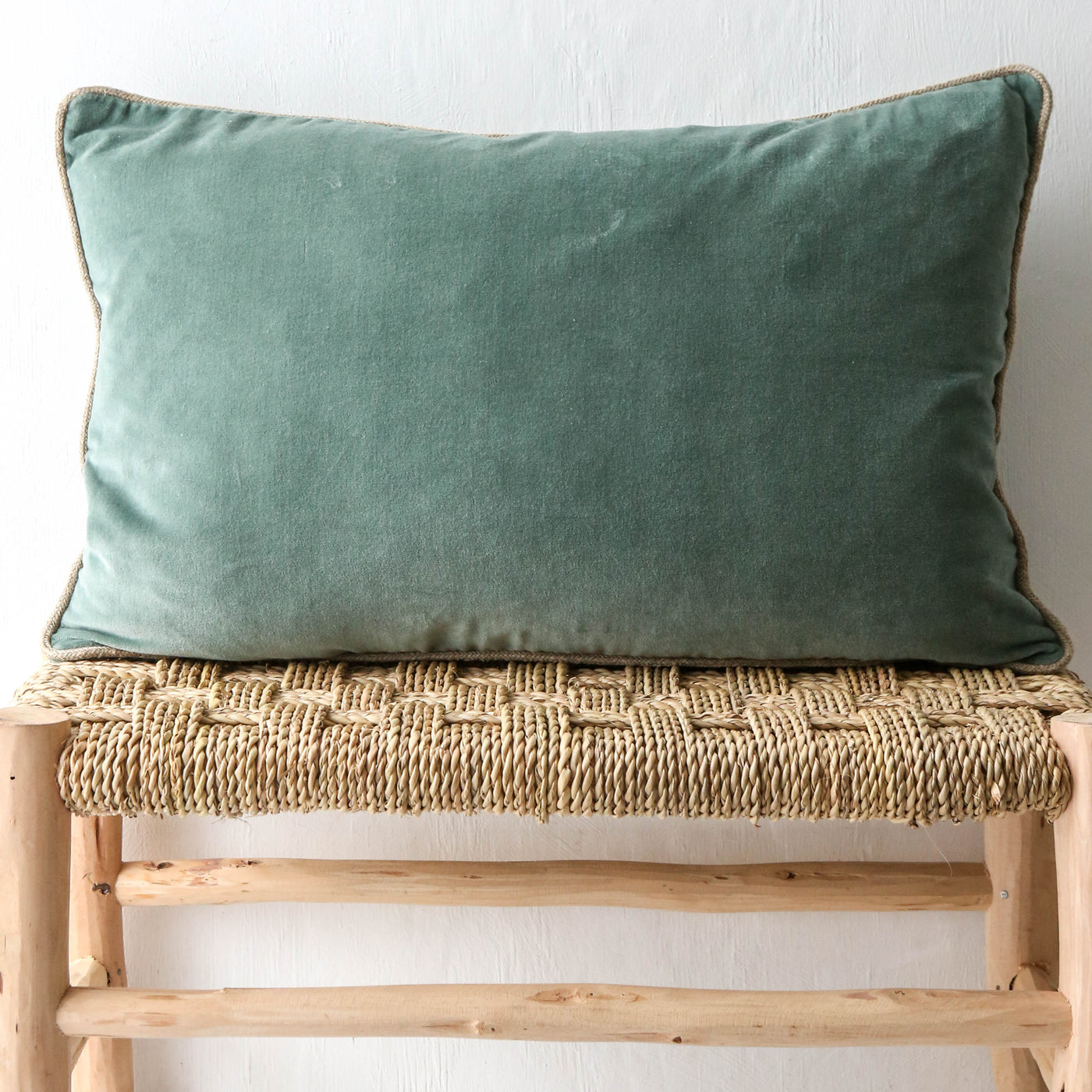 Oblong Piped Velvet Cushion Cover - Celadon