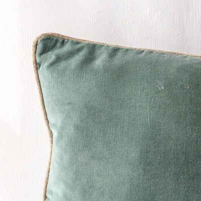 Oblong Piped Velvet Cushion Cover - Celadon