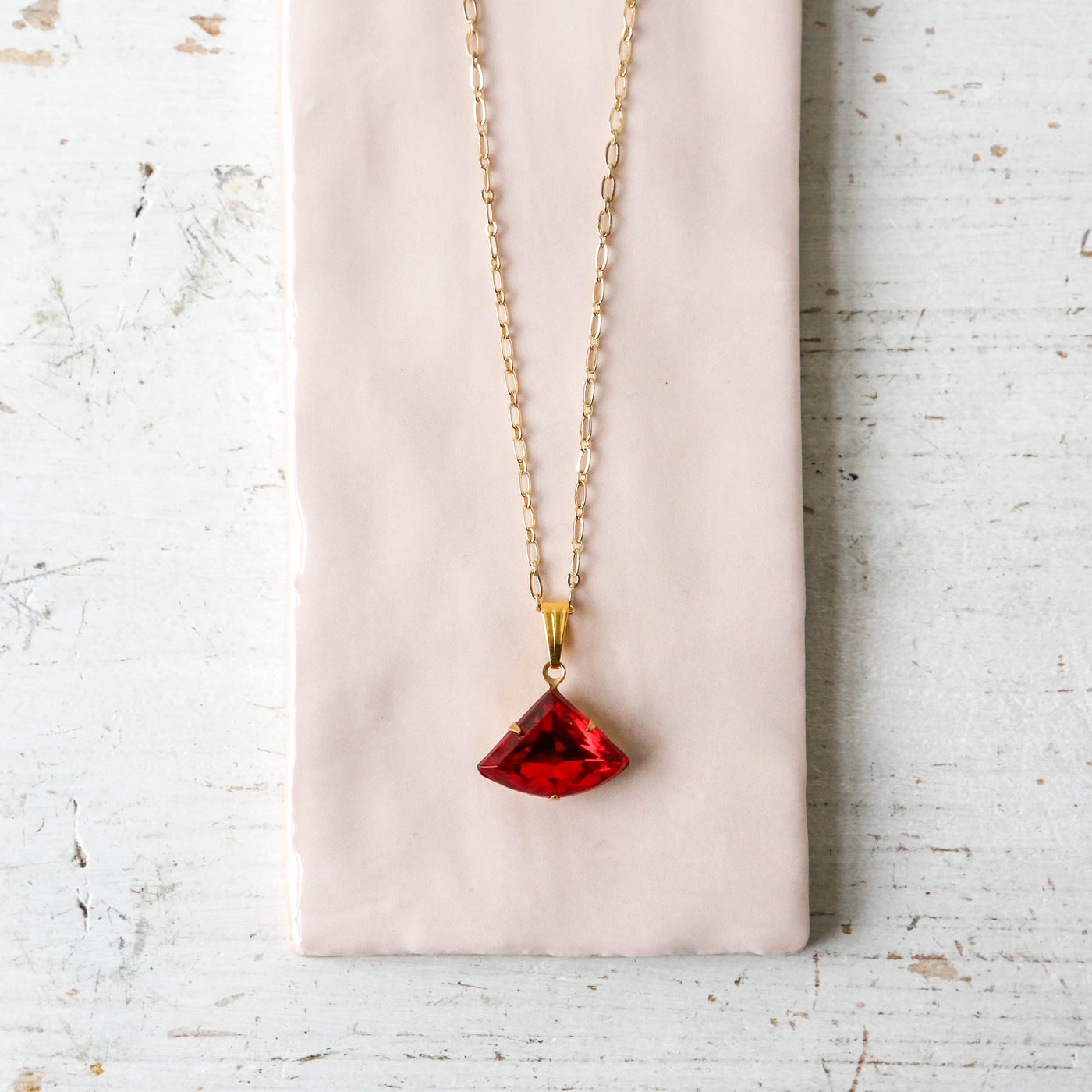 Ruby Red Deco Fan Necklace