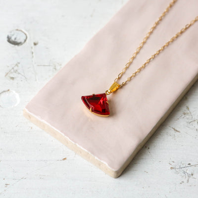 Ruby Red Deco Fan Necklace