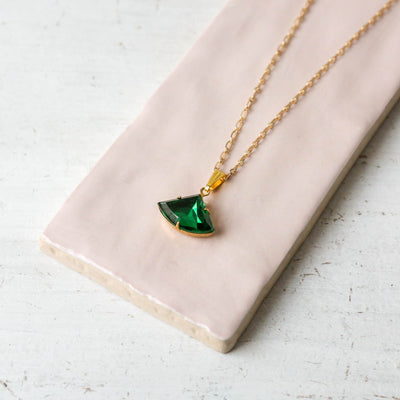 Emerald Green Deco Fan Necklace