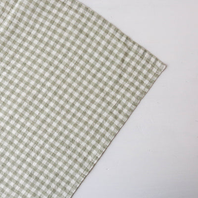 Washed Linen Cotton Gingham Check Tea Towel - Mint