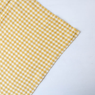 Washed Linen Cotton Gingham Check Tea Towel - Lemon