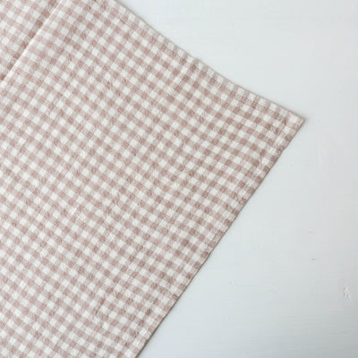 Washed Linen Cotton Gingham Check Tea Towel - Pink