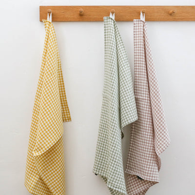 Washed Linen Cotton Gingham Check Tea Towel - Carbon