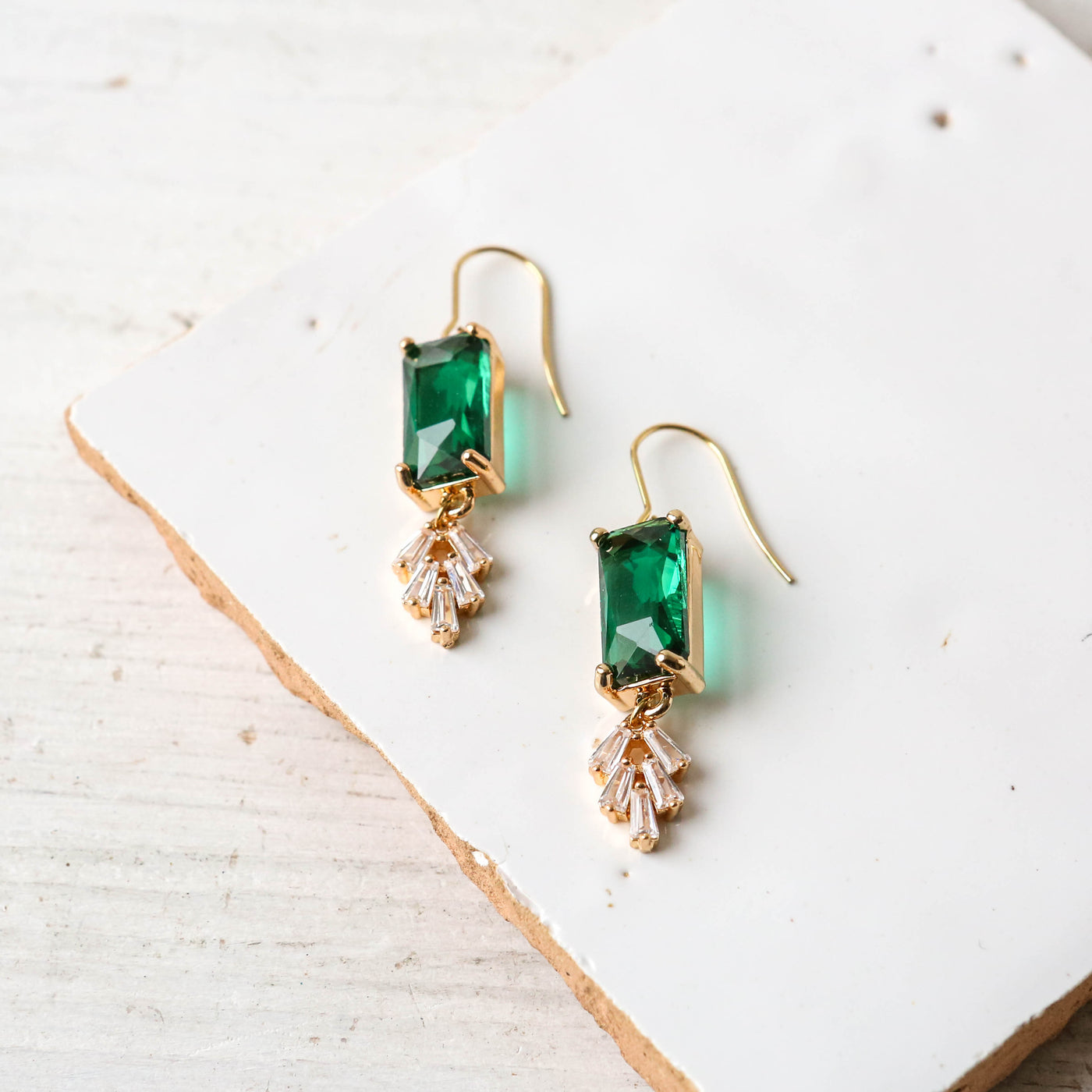 Vintage Emerald Crystal Chrysler Earrings