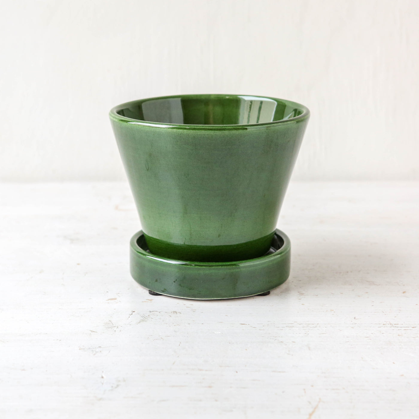 11cm Glazed Julie Plant Pot & Saucer - Emerald Green