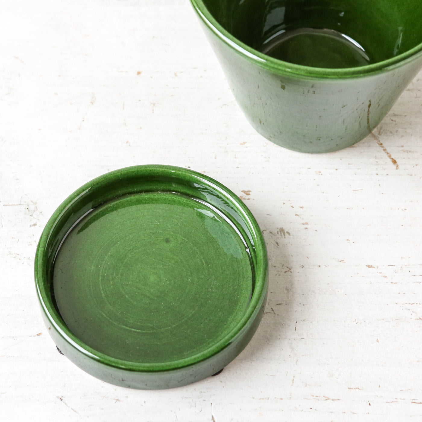 11cm Glazed Julie Plant Pot & Saucer - Emerald Green